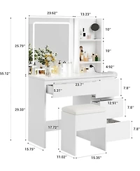 gaomon 4-Drawer Led Vanity Set, Makeup Desk with Power Outlet, Mirror and Matching Stool