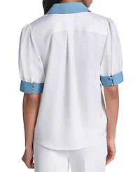 Karl Lagerfeld Paris Petite Collared Button-Front Blouse