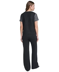 Karl Lagerfeld Paris Petite Short-Sleeve Trim Crewneck Blouse