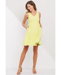 Hello Miz Women's Maternity Swiss Dot Sleeveless Tiered Dress with Pockets