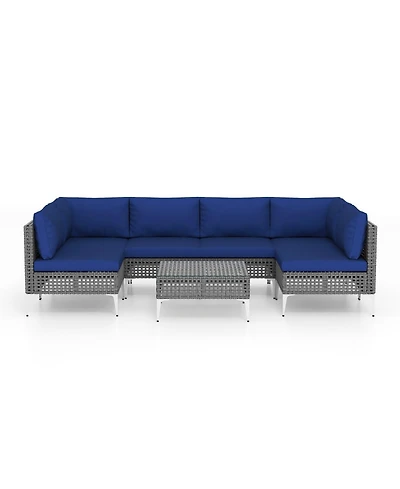 Sugift 7-Piece Pe Rattan Patio Sectional with Tempered Glass Coffee Table