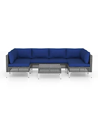 Sugift 7-Piece Pe Rattan Patio Sectional with Tempered Glass Coffee Table