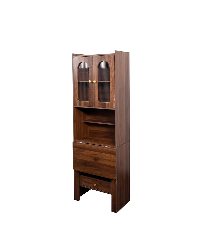 Flynama Fold Out Convertible Writing Table Multi-Functional Cabinet with Shelf Drawer Space Saving Home Office Desk