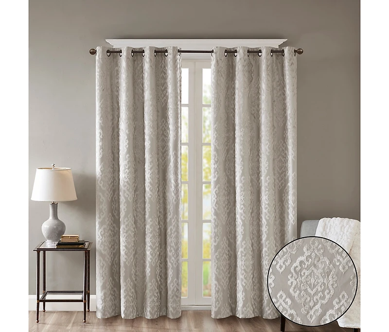 Avobird Knitted Jacquard Damask Total Blackout Grommet Top Curtain Panel