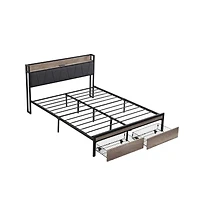Lucky One Queen Size Platform Bed Frame with Wooden Headboard and Footboard, Heavy Duty Steel, No Box Spring Needed