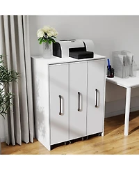 Flynama 3-Tier Freestanding Pull-Out Door Mobile Bookcase Multi-Grid Storage Cabinet with Universal Wheels
