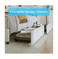 Lucky One Queen Size Platform Bed Frame with Ergonomic Headboard, Outlets, Usb Charger, Led Light, Storage Shelf, Noise-Free, No Box Spring Needed
