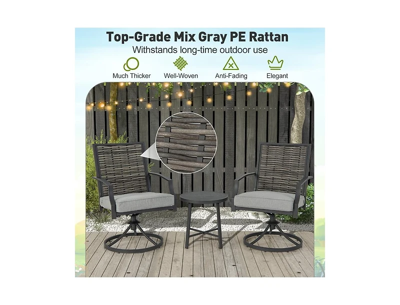 Mondawe 3 Piece Patio Swivel Chair Set with Soft Seat Cushions for Backyard