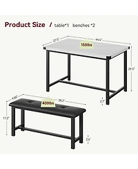 homfan 4 Person Dining Table Set with 2 Upholstered Benches Rectangular Kitchen Table for Small Apartments, Modern Dining Bench Set for 4