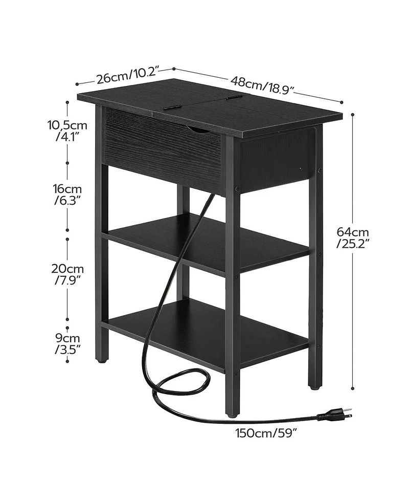 Slickblue Modern Side Table with Flip-Up Top and Built-In Charging Station