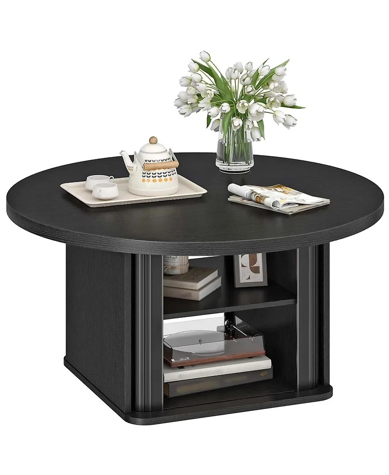 Slickblue Modern Round Coffee Table with Sliding Doors for Living Room or Office