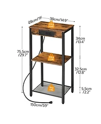 Slickblue 3-Tier Accent Side Table with Built-In Charging Station and Storage