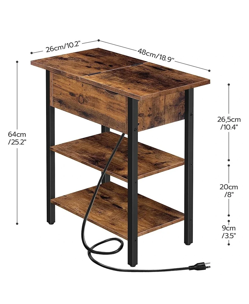 Slickblue Narrow Side Table with Charging Station and Flip-Top Storage Compartment