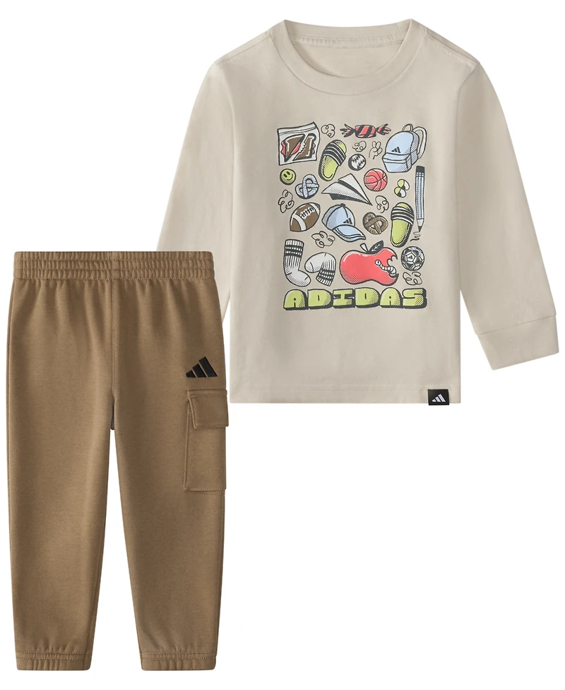 adidas Baby Boys' Long-Sleeve T-Shirt and Joggers, 2-Piece Set