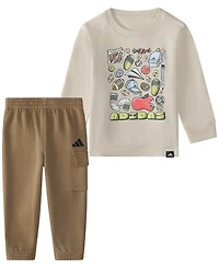 adidas Baby Boys' Long-Sleeve T-Shirt and Joggers, 2-Piece Set