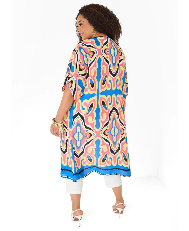 Ashley Stewart Plus Abstract Print Open Front Women's Duster