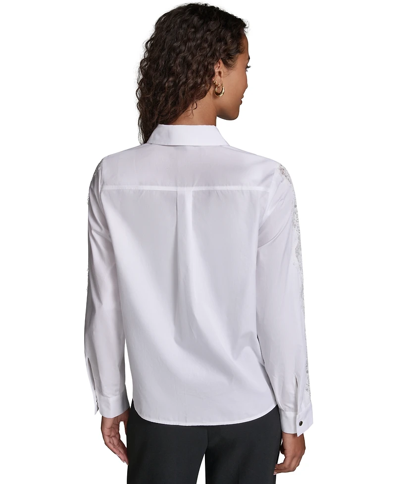 Karl Lagerfeld Paris Women's Cotton Poplin Button-Front Blouse