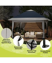 homfan 12 x Feet Cantilevered Folding Shelter With Roll-Up Eaves And Mesh Sidewalls, Pop-Up Patio Canopy For Backyard