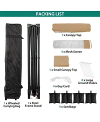 homfan 12 x Feet Cantilevered Folding Shelter With Roll-Up Eaves And Mesh Sidewalls, Pop-Up Patio Canopy For Backyard