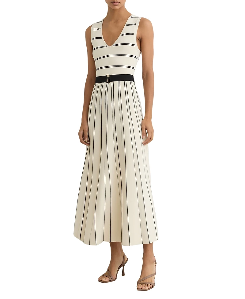 Reiss Women's Sleeveless Stripe Knitted Midi Dress