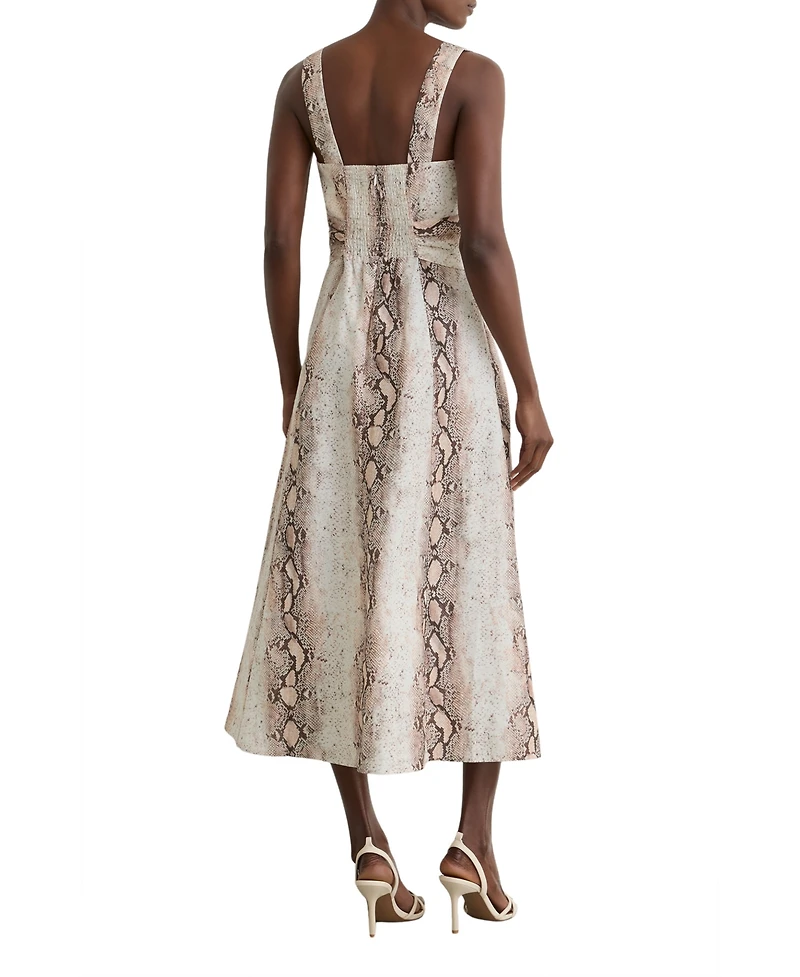 Reiss Women's Linen-Blend Snake-Print Midi Dress