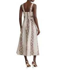 Reiss Women's Linen-Blend Snake-Print Midi Dress