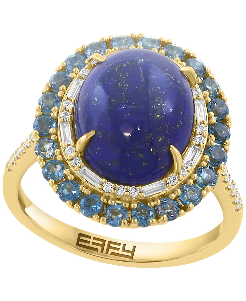 Effy Collection London Blue Topaz (4-5/8 ct. t.w.), Lapis (2mm) & Diamond (1/4 ct. t.w.) Ring in 14k Yellow Gold