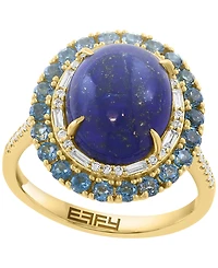 Effy Collection London Blue Topaz (4-5/8 ct. t.w.), Lapis (2mm) & Diamond (1/4 ct. t.w.) Ring in 14k Yellow Gold