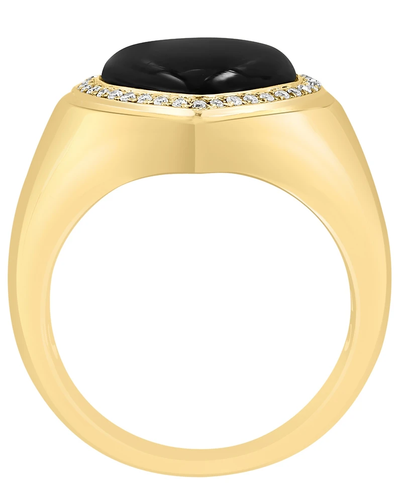 Effy Collection Onyx (2mm) & Diamond (1/8 ct. t.w.) Ring in 14k Gold over Silver