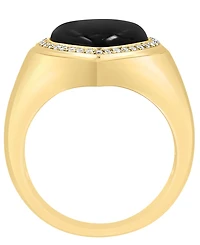 Effy Collection Onyx (2mm) & Diamond (1/8 ct. t.w.) Ring in 14k Gold over Silver