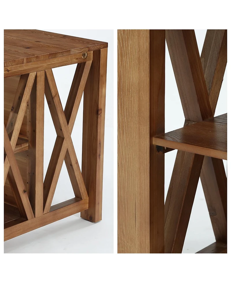 Tribesigns 3-Tier Solid Wood Kitchen Island with Storage Shelves For Kitchen Dining Room