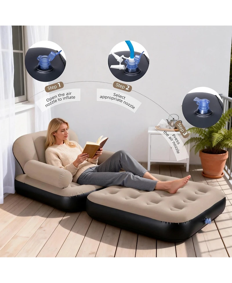 Gouun Convertible Inflatable Sofa Bed Flocked Pvc Pull Out Couch