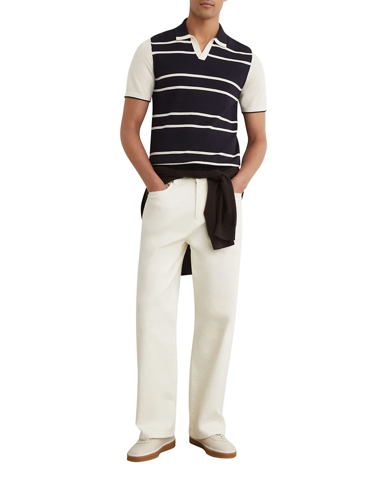 Reiss Men's Miles Open Collar Striped Merino Wool Polo Shirt