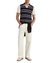 Reiss Men's Miles Open Collar Striped Merino Wool Polo Shirt