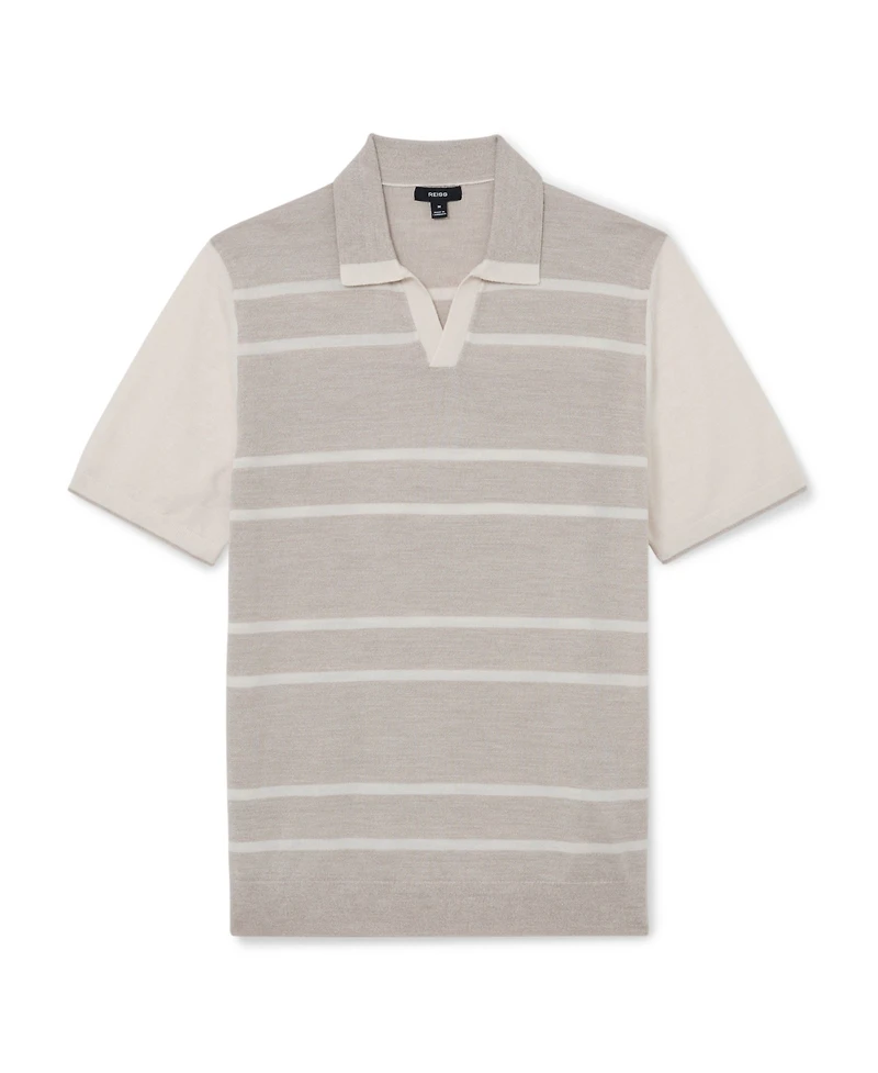 Reiss Men's Miles Open Collar Striped Merino Wool Polo Shirt