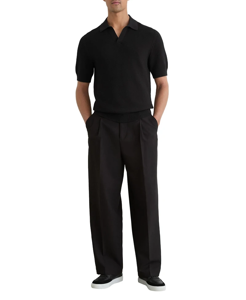 Reiss Men's Leon Open Collar Basket Stitch Polo Shirt