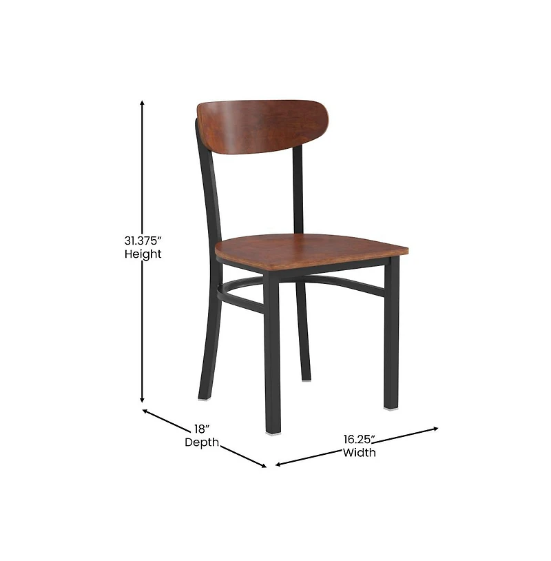Emma+Oliver Yara Industrial Dining Chair with Rolled Steel Frame and Solid Wood Seat - 500 lbs. Static Weight Capacity