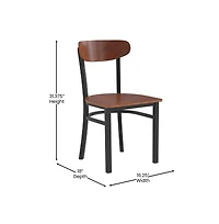 Emma+Oliver Yara Industrial Dining Chair with Rolled Steel Frame and Solid Wood Seat - 500 lbs. Static Weight Capacity