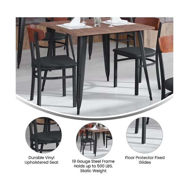 Emma+Oliver Yara Industrial Dining Chair with Rolled Steel Frame and Solid Wood Seat - 500 lbs. Static Weight Capacity