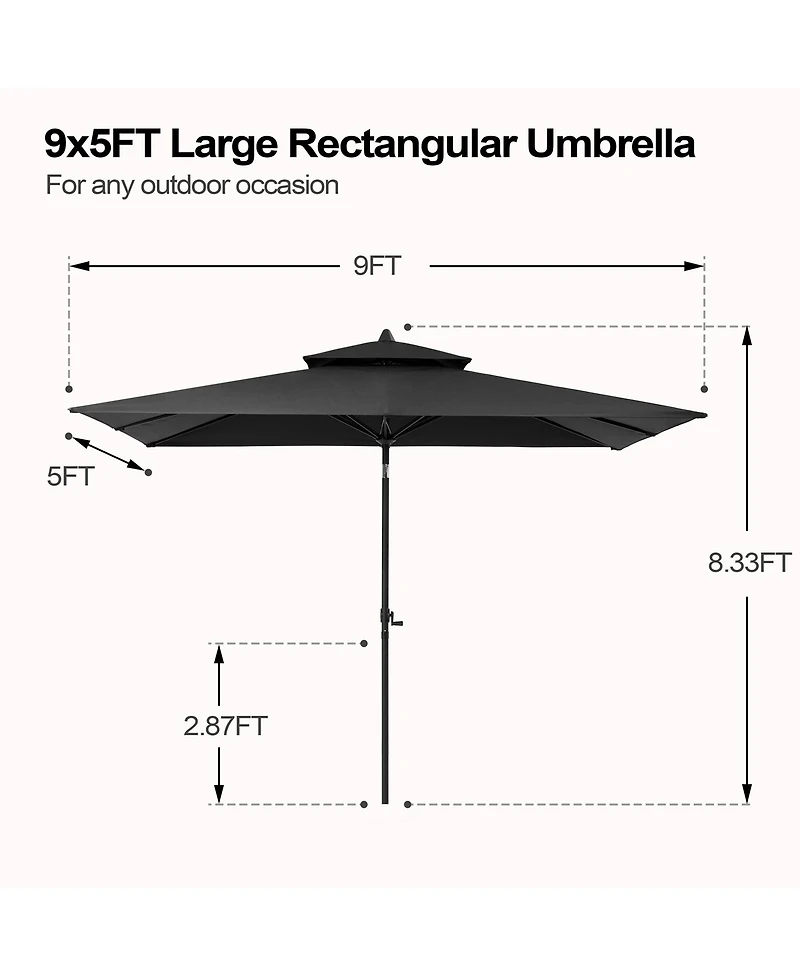 Pellebant 9 x 5 Feet Outdoor Double Top Market Umbrella