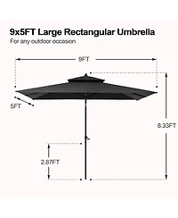 Pellebant 9 x 5 Feet Outdoor Double Top Market Umbrella