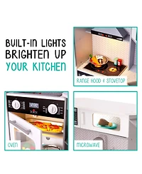 Lil' Jumbl Corner Kids Kitchen Playset, Pretend Kids Wooden Kitchen with Stovetop, Faucet and More