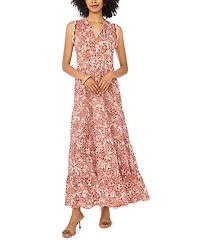 Vince Camuto Women's Printed Sleeveless-Crocheted-Trim Maxi Dress