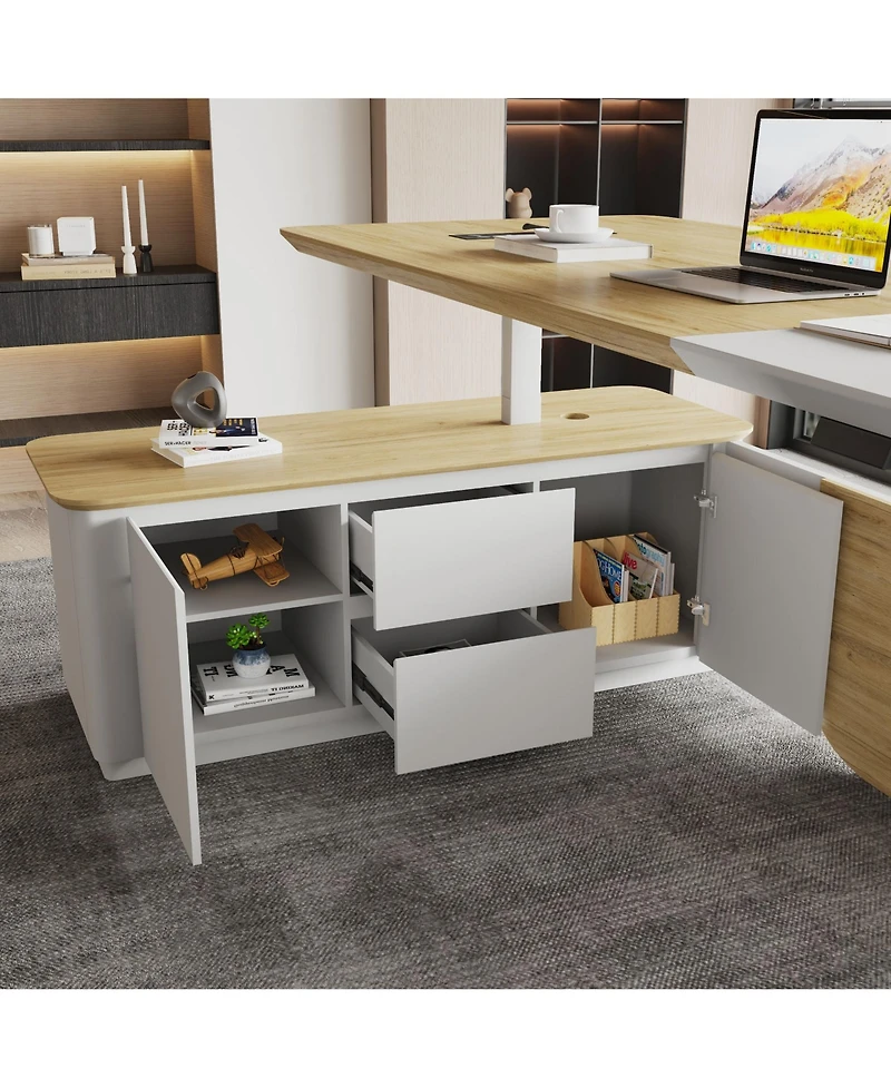 logicfox Executive Office Desk Adjustable Height with Drawers Outlet Storage Shelve