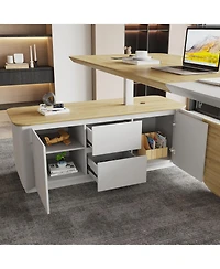 logicfox Executive Office Desk Adjustable Height with Drawers Outlet Storage Shelve