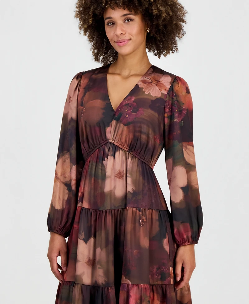 Robbie Bee Women's V-Neck Long-Sleeve Tiered Maxi Dress