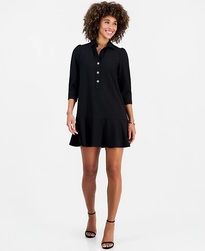 Robbie Bee Women's Collared 3/4-Sleeve Flared-Hem Dress