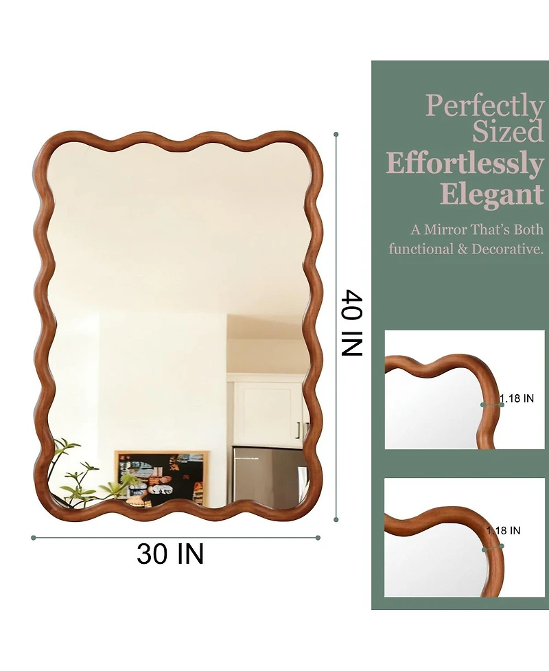 Laoties 30" x 40" Wavy Wall Mirror, Solid Wood Bathroom Vanity Mirror for Bedroom, Entryway and Living Room