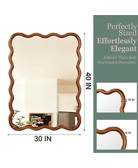 Laoties 30" x 40" Wavy Wall Mirror, Solid Wood Bathroom Vanity Mirror for Bedroom, Entryway and Living Room