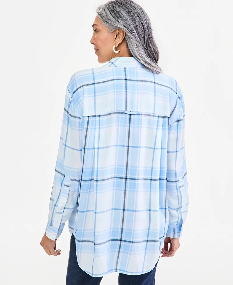 Style & Co Women's Plaid Long Roll-Tab Sleeves Rayon Blouse, Macy's Exclusive